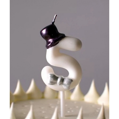 Świeczka na tort cyfra 5 biała z kapeluszem